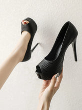 Crocodile Embossed Platform Peep Toe Stiletto Heeled Court Pumps
